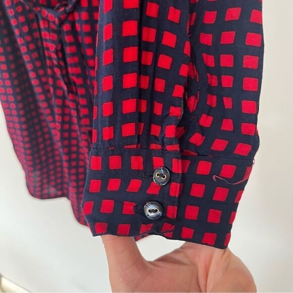 Tommy Hilfiger Red Navy Windowpane Pattern Button Down Cinch Waist Shirt Dress - Picture 3 of 7
